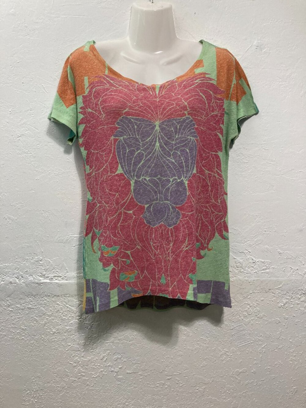 Custo Barcelona Y2K Graphic Tee Shirt Lion Face Short Sleeve Psychedelic Boho